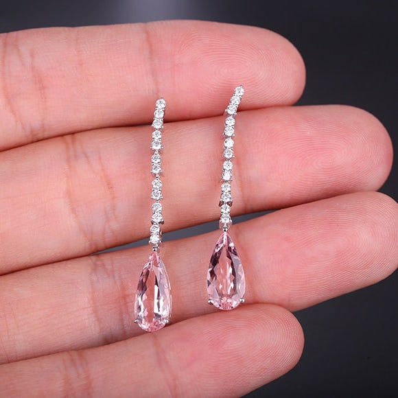 14K GOLD 3.70 CTW NATURAL MORGANITE & DIAMOND EARRINGS - 6