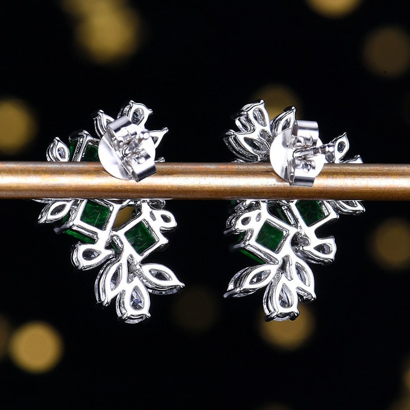 14k Gold 3.19 Ctw Vivid Green Natural Emerald & Sapphire Earrings - 4