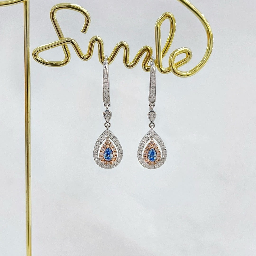 14k Gold 0.62 Ctw Natural Blue Diamond & Diamond Earrings - 2