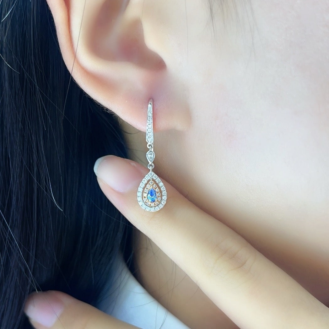 14k Gold 0.62 Ctw Natural Blue Diamond & Diamond Earrings - 4