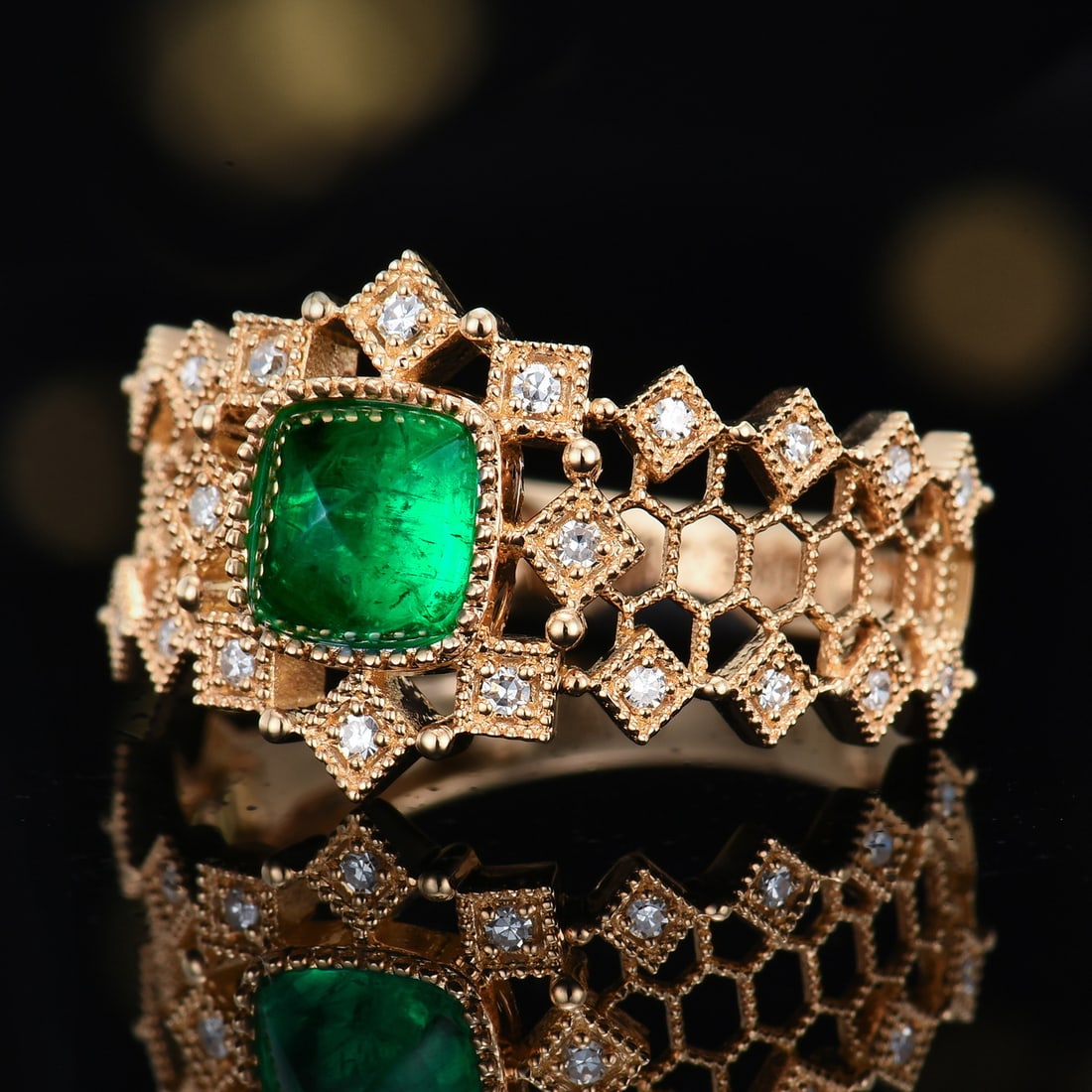 14k Gold 1.04 Ctw Vivid Green Natural Emerald & Diamond Ring - 3