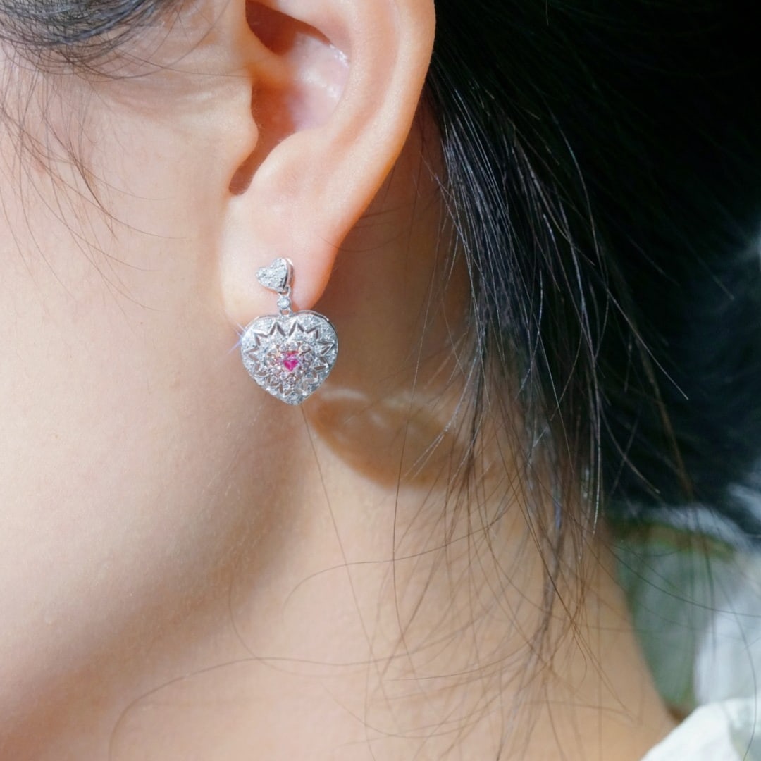 14k Gold 0.80 Ctw Natural Pink Diamond & Diamond Earrings - 4