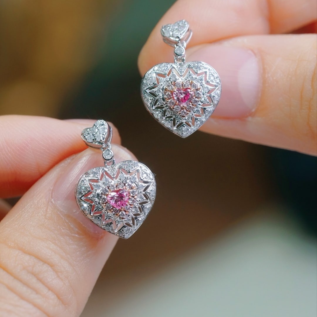 14k Gold 0.80 Ctw Natural Pink Diamond & Diamond Earrings - 9