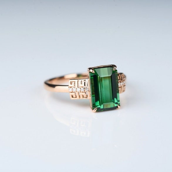 14k Gold 3.0 Ct Natural Tourmaline & Diamond Ring - 2