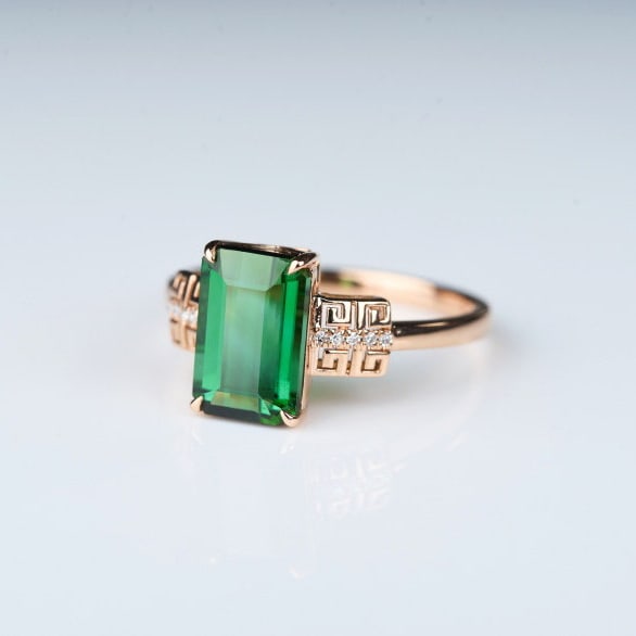 14k Gold 3.0 Ct Natural Tourmaline & Diamond Ring - 3