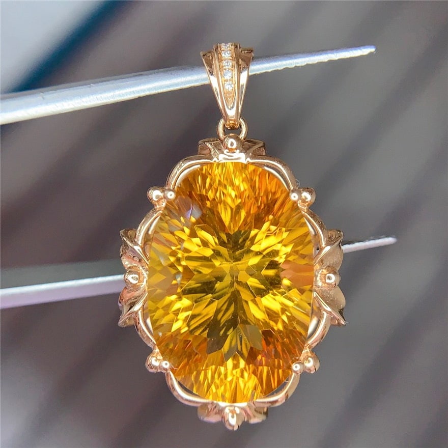 14k Gold 10.2 Ct Natural Citrine & Diamond Pendant( Without Chain ): Ref:231191161 // gold content:14k gold // main gemstone:citrine // shape:oval // carat weight:10. 2ct // color:yellow // treatment:natural // // adjacent gemstone 2 : diamond // shape:round // clarity