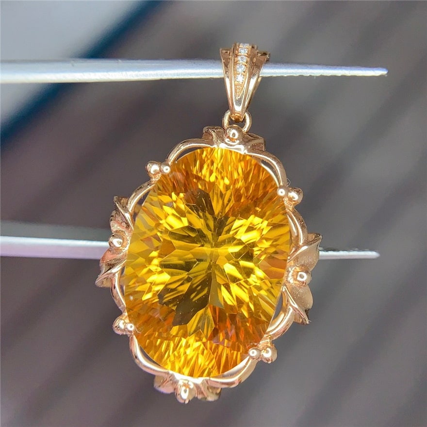 14k Gold 10.2 Ct Natural Citrine & Diamond Pendant( Without Chain ) - 5