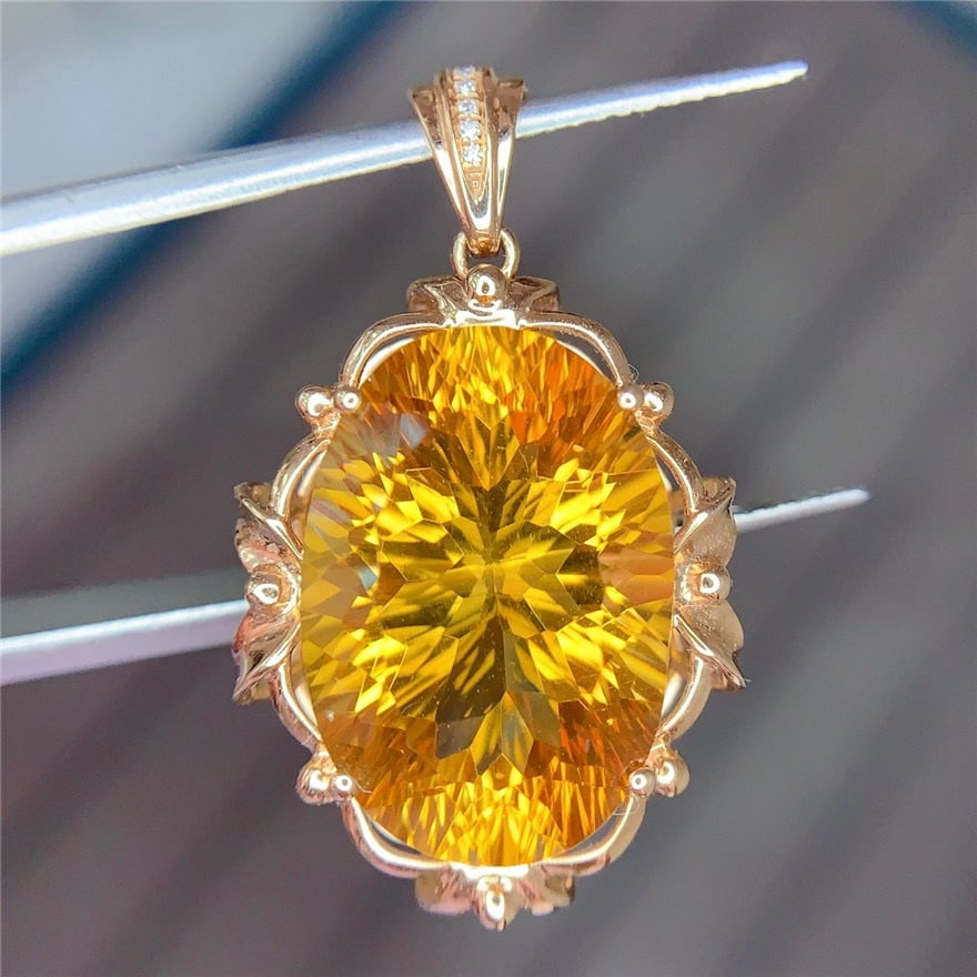 14k Gold 10.2 Ct Natural Citrine & Diamond Pendant( Without Chain ) - 6