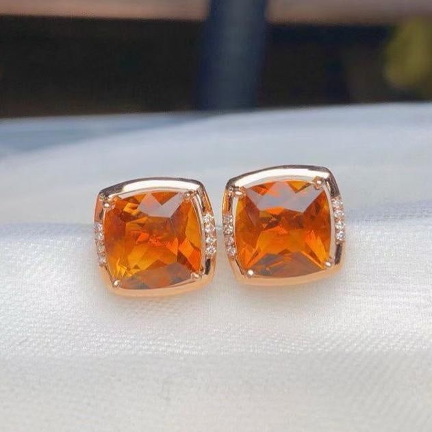 14k Gold 4.85 Ct Natural Citrine & Diamond Earrings (1 of 5)