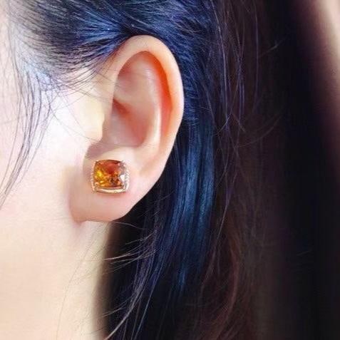 14k Gold 4.85 Ct Natural Citrine & Diamond Earrings - 3