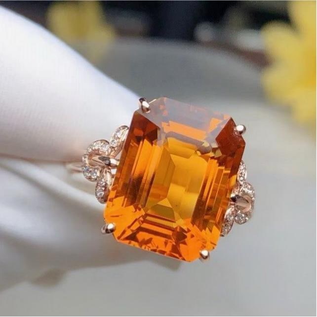 14k Gold 6.20 Ct Natural Citrine & Diamond Ring - 4