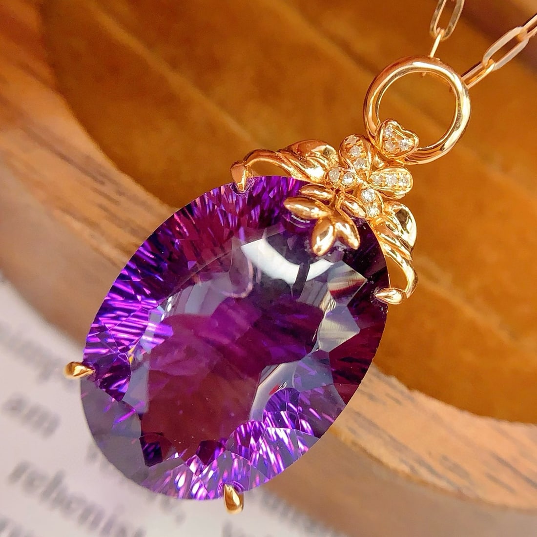 14k Gold 20.28 Ct Natural Amethyst & Diamond Pendant( Without Chain ) - 2