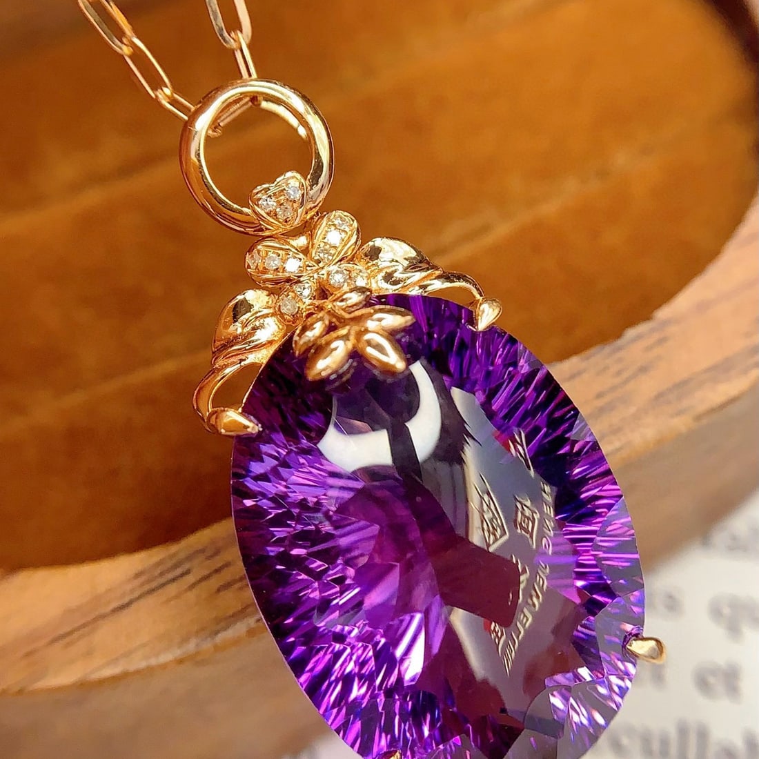 14k Gold 20.28 Ct Natural Amethyst & Diamond Pendant( Without Chain ) - 3