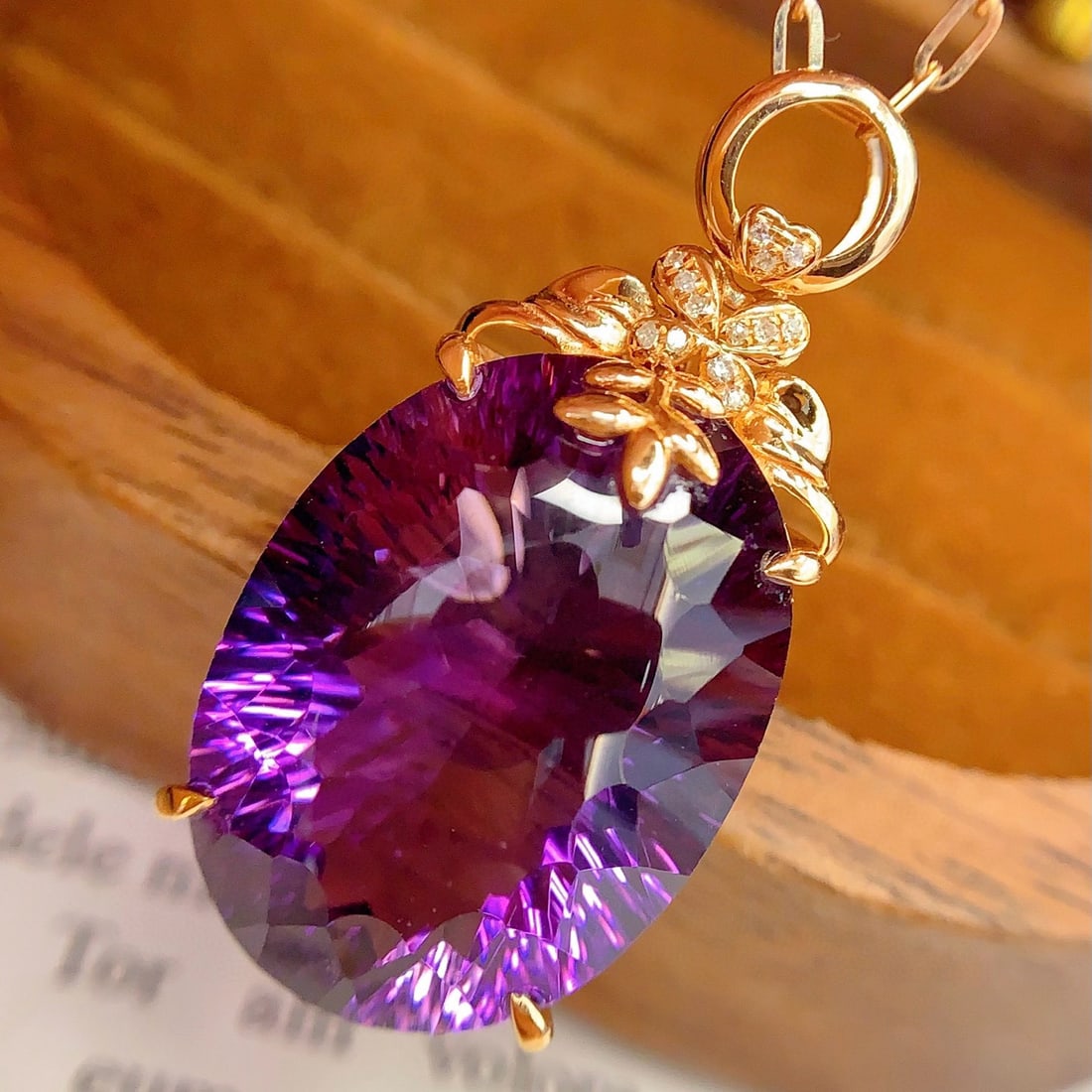 14k Gold 20.28 Ct Natural Amethyst & Diamond Pendant( Without Chain ) - 4