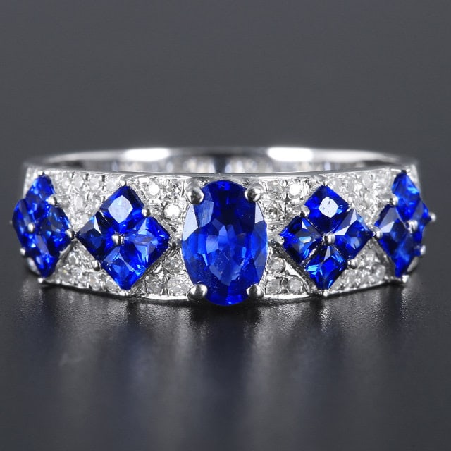 14k Gold 1.06 Ctw Natural Sapphire & Sapphire Ring: Ref:231191171 // gold content:14k gold // ring size:7. 25us // // main gemstone:sapphire // shape:oval // carat weight:0. 48ct // color:blue // treatment:natural // // adjacent gemstone 2 : sapphire /