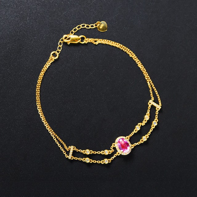 14k Gold 1.28 Ctw Natural Padparadscha Sapphire & Diamond Bracelet - 3