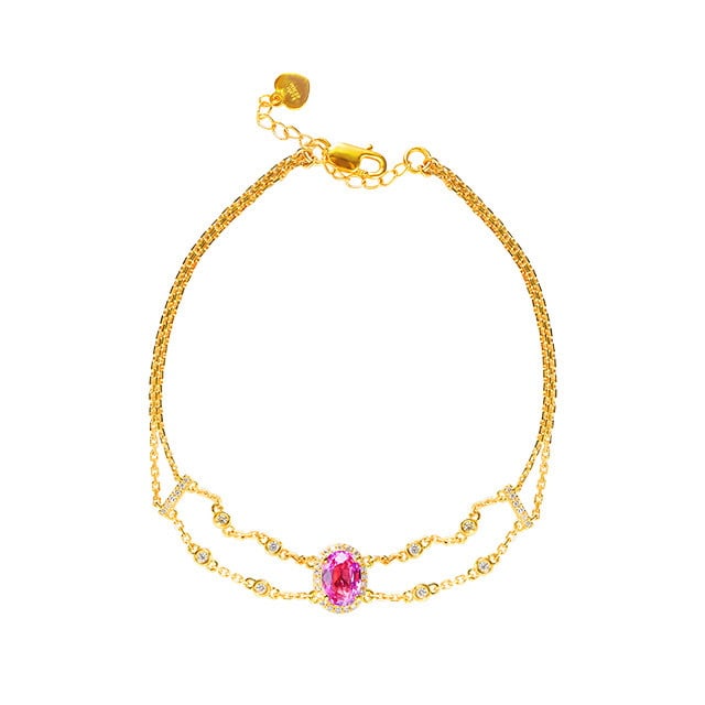 14k Gold 1.28 Ctw Natural Padparadscha Sapphire & Diamond Bracelet - 5