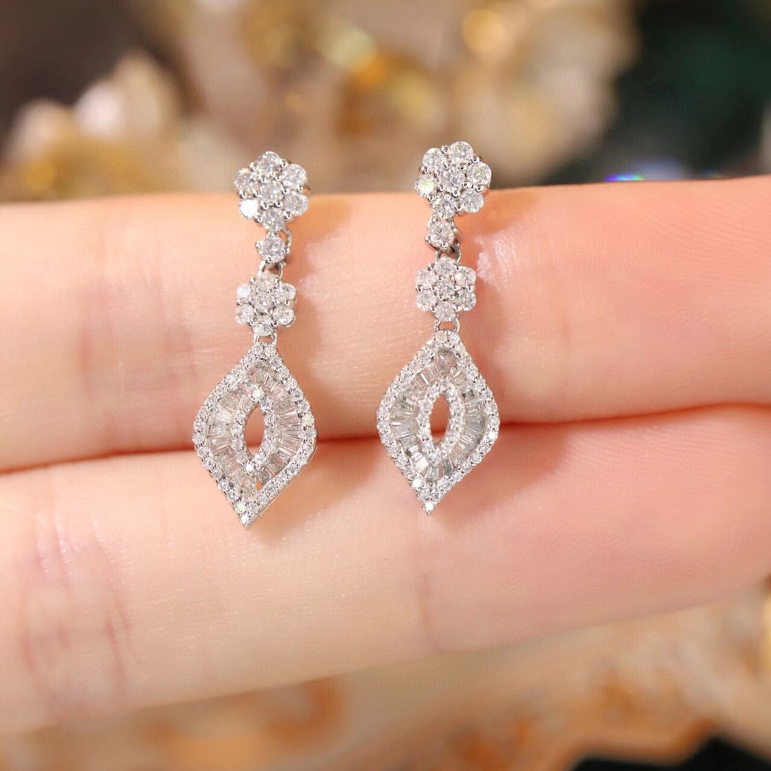 14k Gold 0.76 Ct Natural H Diamond Earrings - 5