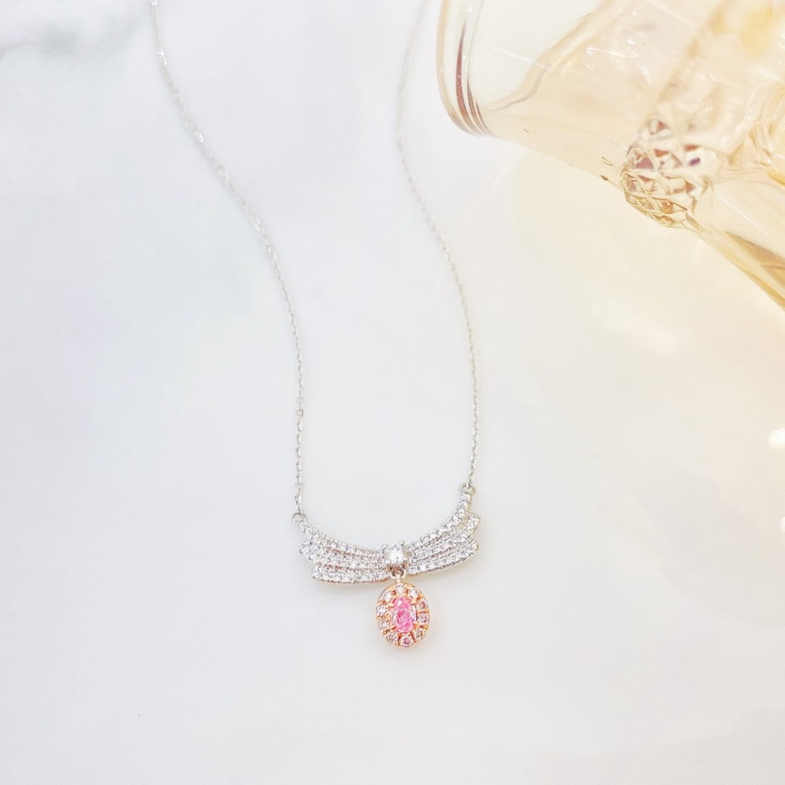 14k Gold 0.30 Ctw Natural Pink Diamond & Diamond Necklace - 3