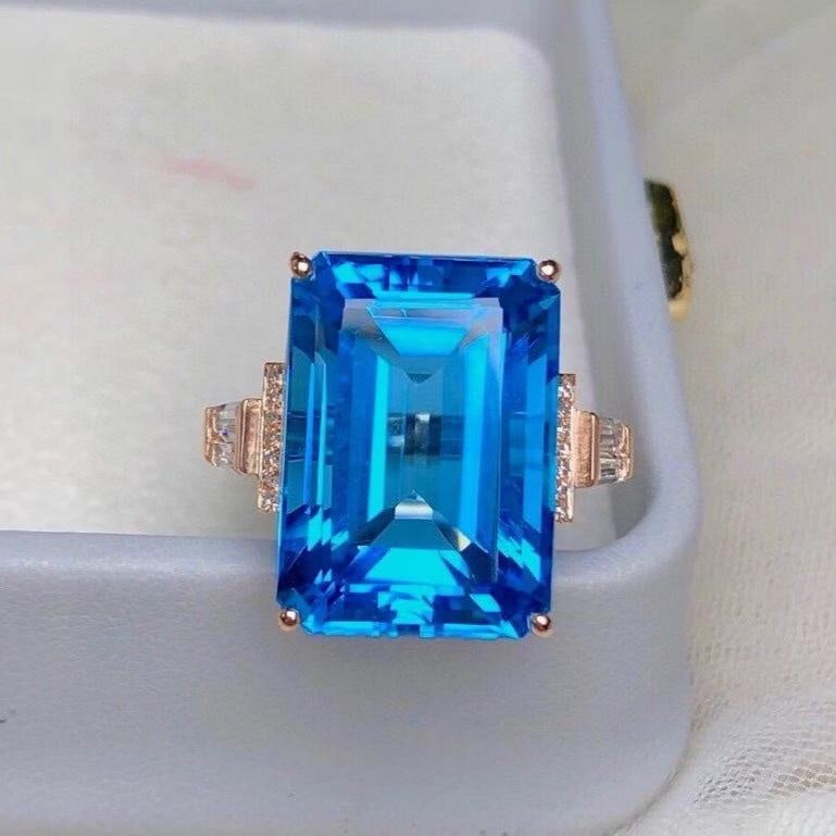 14k Gold 21.8 Ct Natural Topaz & Diamond & Sapphire Ring: Ref:231191193 // gold content:14k gold // ring size:7. 25us // // main gemstone:topaz // shape:octagonal // carat weight:21. 8ct // color:blue // treatment:natural // // adjacent gemstone 2 : diamond