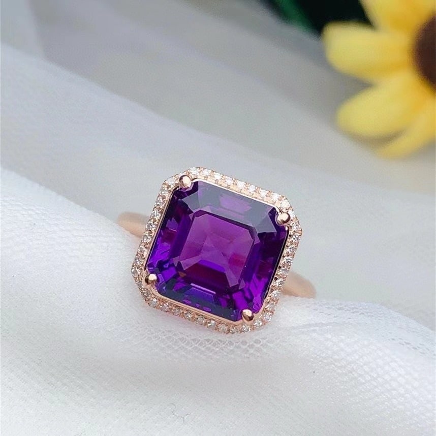 14k Gold 4.90 Ct Natural Amethyst & Diamond Ring - 2