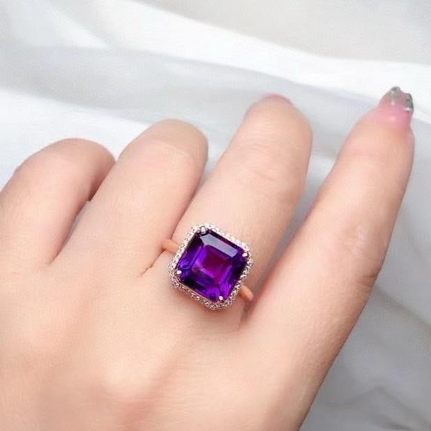 14k Gold 4.90 Ct Natural Amethyst & Diamond Ring - 4