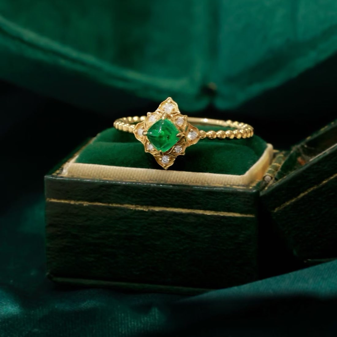 14k Gold 0.58 Ctw Natural Emerald & Diamond Ring - 2