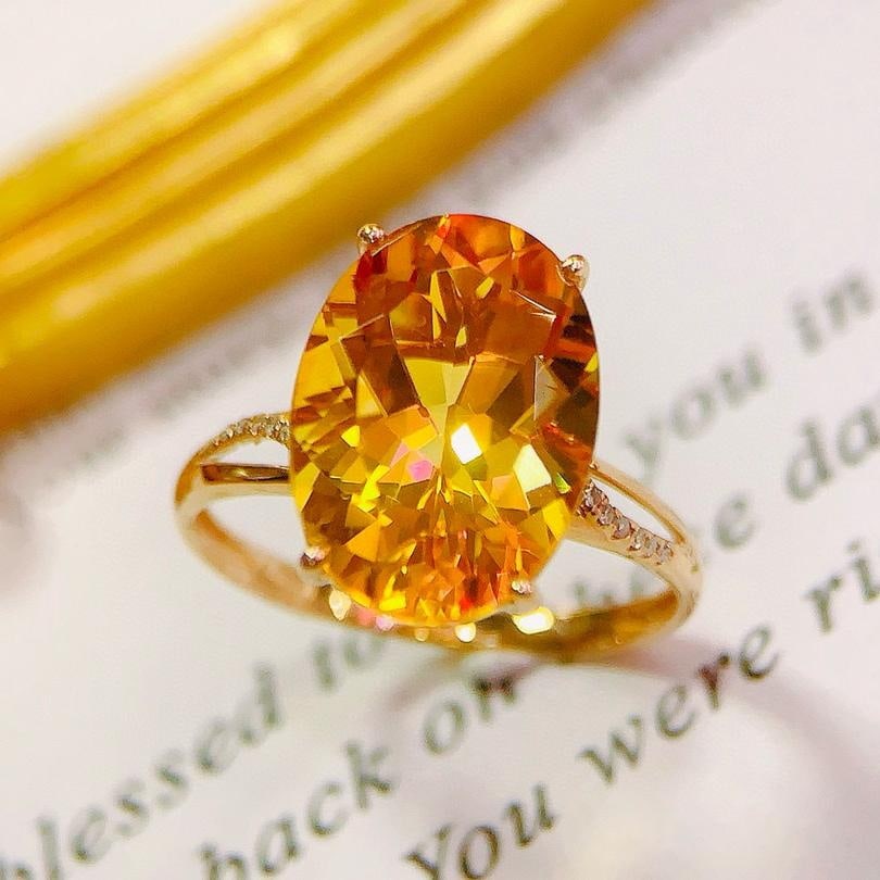 14k Gold 5.35 Ctw Natural Citrine & Diamond Ring: Ref:231191255 // gold content:14k gold // ring size:7. 25us // // main gemstone:citrine // shape:oval // carat weight:5. 3ct // color:yellow // treatment:natural // // adjacent gemstone 2 : diamond //