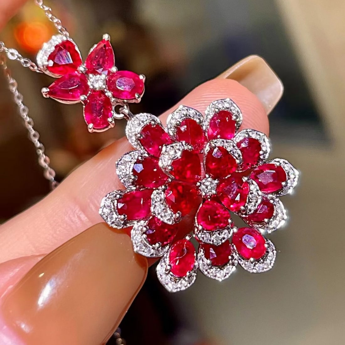 14k Gold 5.67 Ctw Natural Ruby & Diamond Pendant( Without Chain ) - 2
