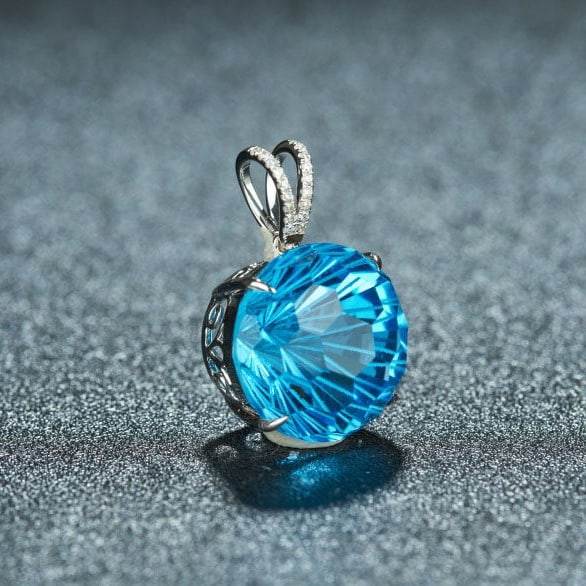 14K GOLD 14.95 CT NATURAL TOPAZ & DIAMOND PENDANT( WITHOUT CHAIN ) - 2