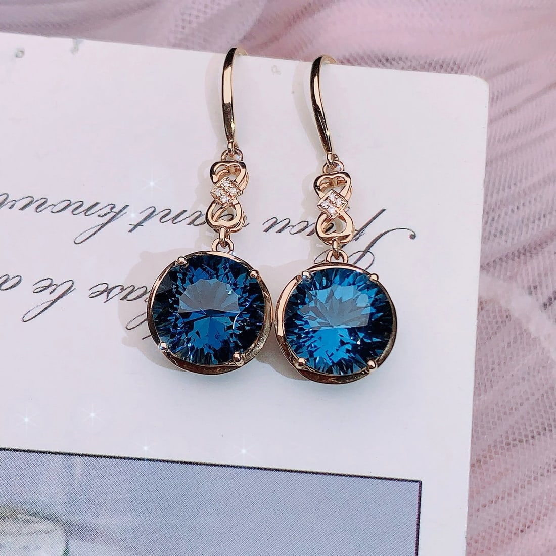 14k Gold 9.7 Ct Natural Topaz & Diamond Earrings - 2