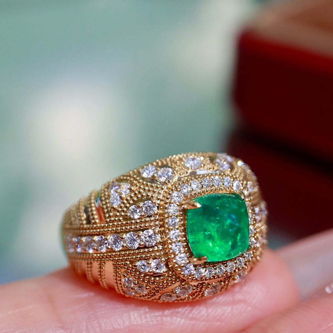 14k Gold 1.78 Ctw Natural Emerald & Diamond Ring - 5