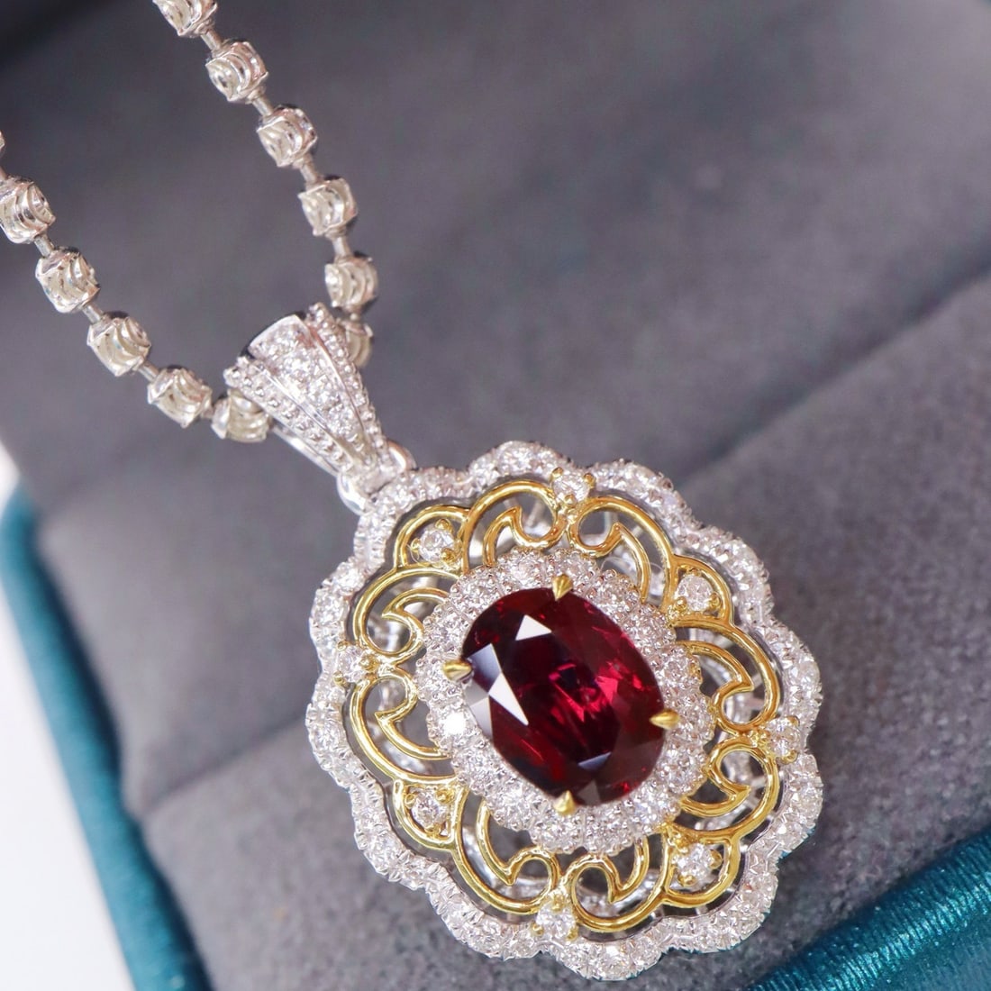 14k Gold 1.27 Ctw Natural Ruby & Diamond Pendant( Without Chain ) - 2