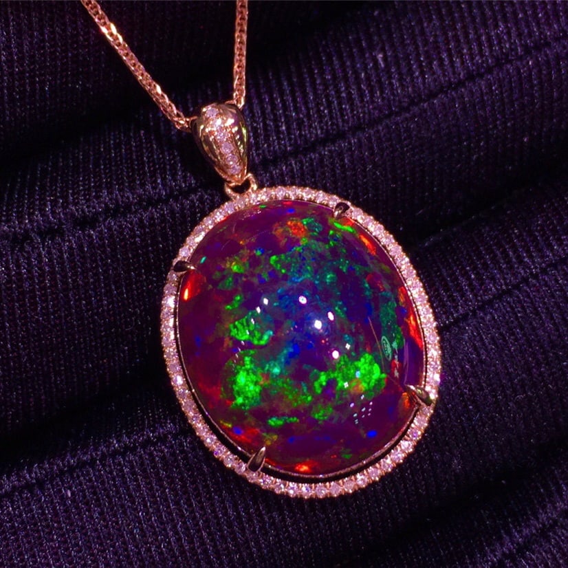 14k Gold 8.95 Ct Natural Opal & Diamond Pendant( Without Chain ) - 5