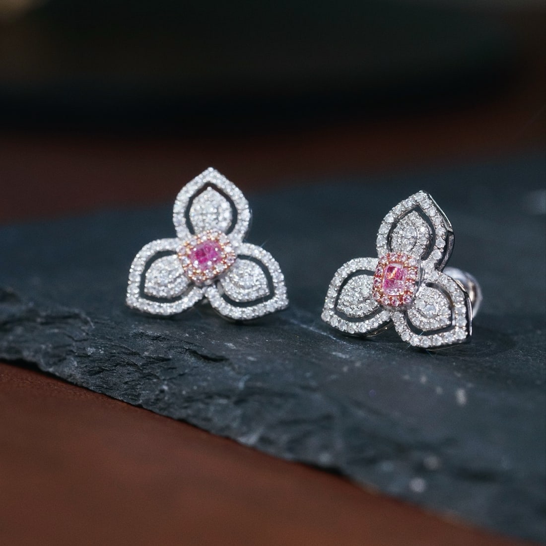 14k Gold 1.00 Ctw Natural Pink Diamond & Diamond Earrings - 9