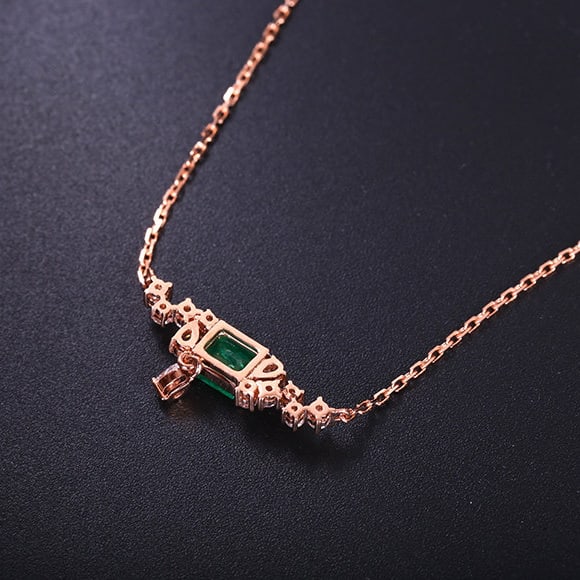14k Gold 0.68 Ctw Vivid Green Natural Emerald & Diamond Necklace - 7