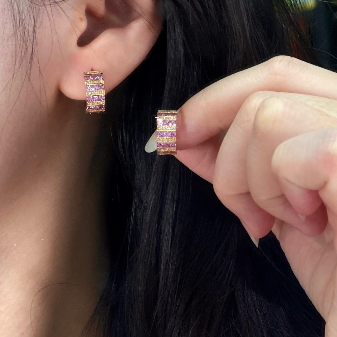 14k Gold 3.10 Ct Natural Sapphire & Diamond Earrings - 2