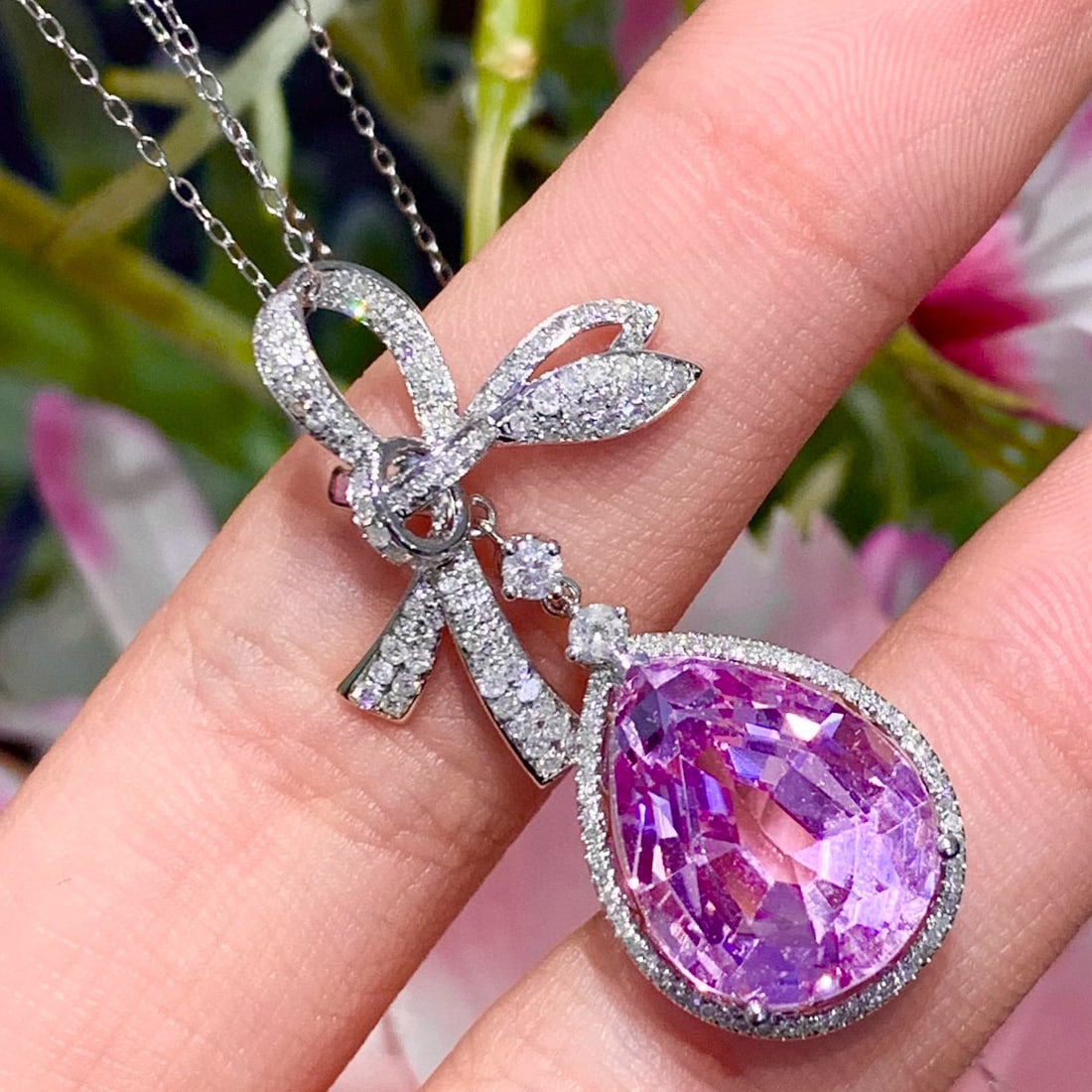 14K GOLD 11.2 CT NATURAL KUNZITE & DIAMOND PENDANT( WITHOUT CHAIN ) - 3