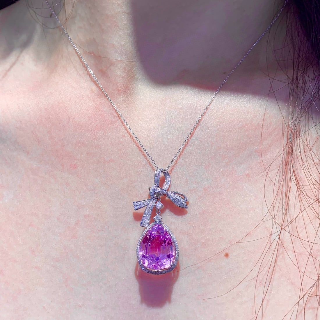 14K GOLD 11.2 CT NATURAL KUNZITE & DIAMOND PENDANT( WITHOUT CHAIN ) - 5