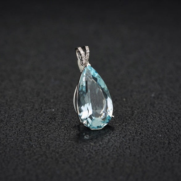 14K GOLD 5.56 CT NATURAL AQUAMARINE & DIAMOND PENDANT( WITHOUT CHAIN ) - 2