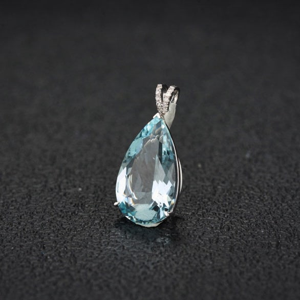 14K GOLD 5.56 CT NATURAL AQUAMARINE & DIAMOND PENDANT( WITHOUT CHAIN ) - 3