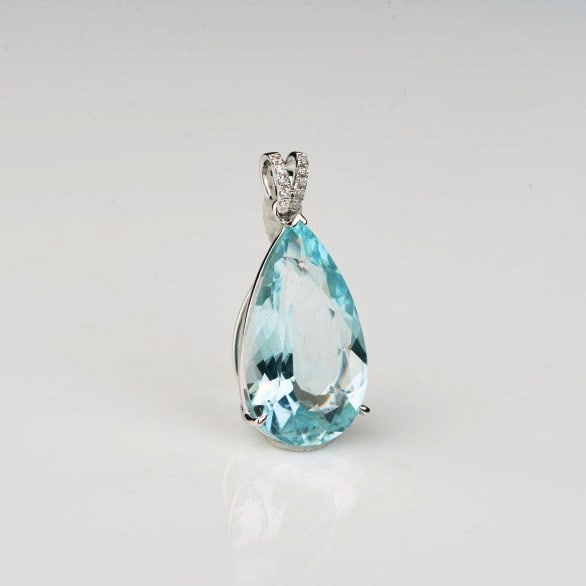 14K GOLD 5.56 CT NATURAL AQUAMARINE & DIAMOND PENDANT( WITHOUT CHAIN ) - 7