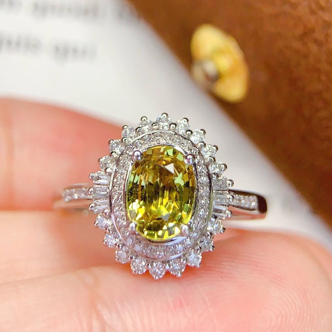 14k Gold 1.3 Ct Natural Sapphire & Diamond Ring: Ref:231192114 // gold content:14k gold // ring size:7. 25us // // main gemstone:sapphire // shape:oval // carat weight:1. 3ct // color:yellow // treatment:natural // // adjacent gemstone 2 : diamond /