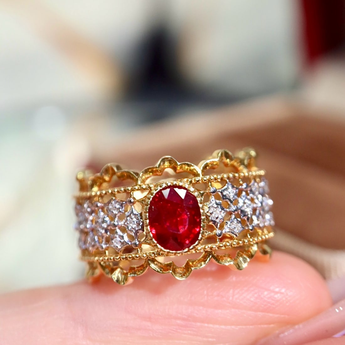 14k Gold 0.84 Ctw Natural Ruby & Diamond Ring - 4