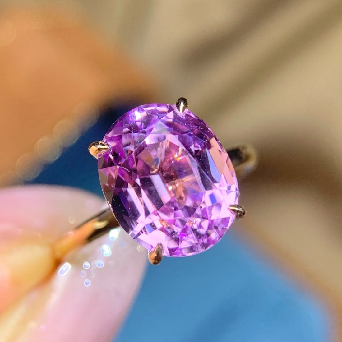 14k Gold 5.95 Ct Natural Kunzite Ring - 4