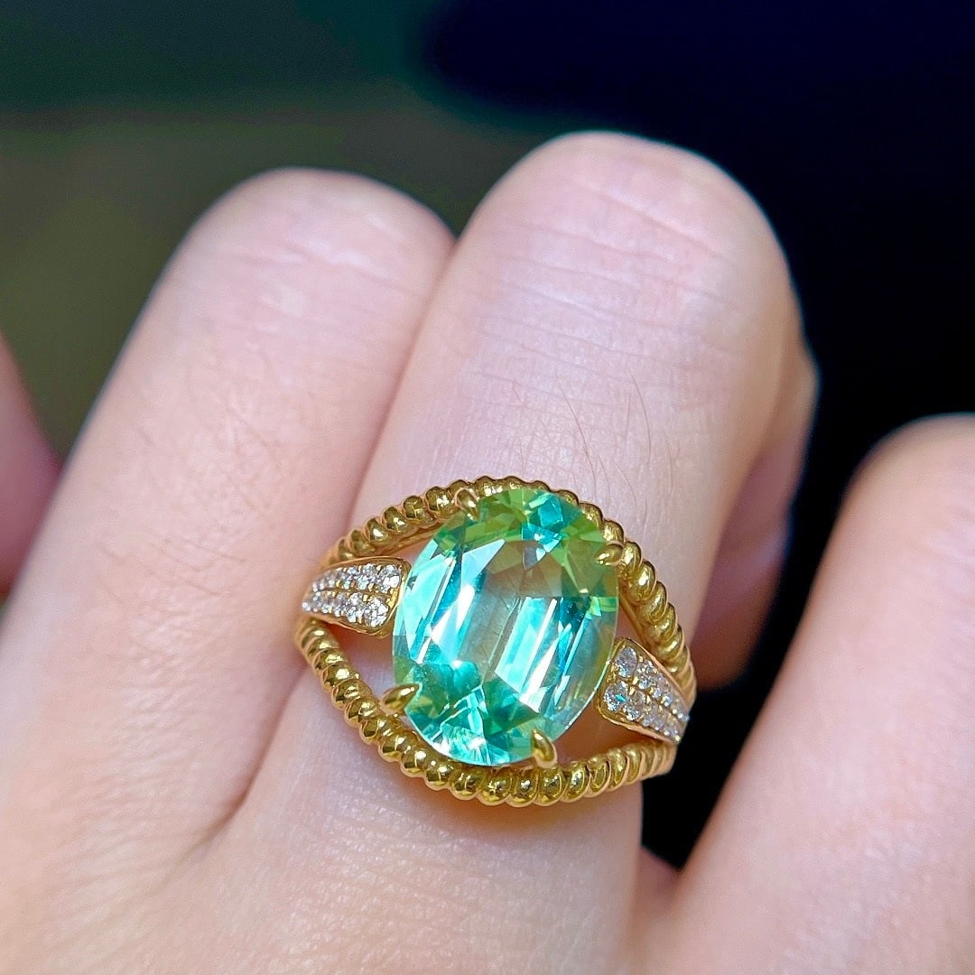 14k Gold 4.76 Ctw Natural Tourmaline & Diamond Ring - 7