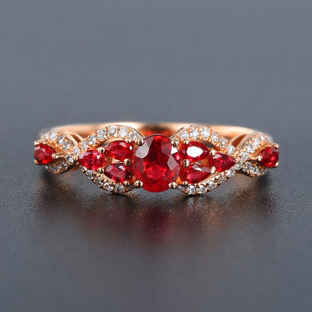 14k Gold 0.68 Ctw Natural Ruby & Ruby Ring: Ref:231192159 // gold content:14k gold // ring size:7. 25us // // main gemstone:ruby // shape:oval // carat weight:0. 36ct // color:pigeonblood red // treatment:natural // // adjacent gemstone 2 : rub