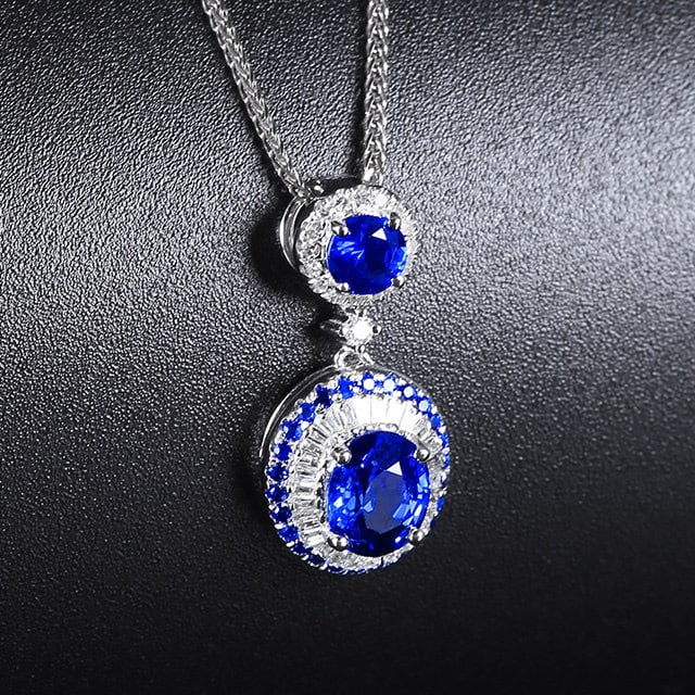 14k Gold 1.46 Ctw Natural Sapphire & Diamond Pendant( Without Chain ) - 3