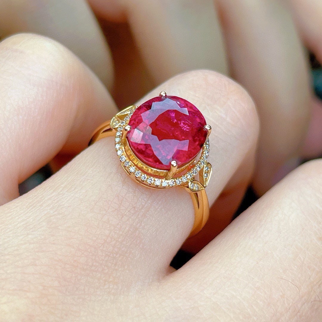 14k Gold 5.8 Ct Natural Tourmaline & Diamond Ring - 5