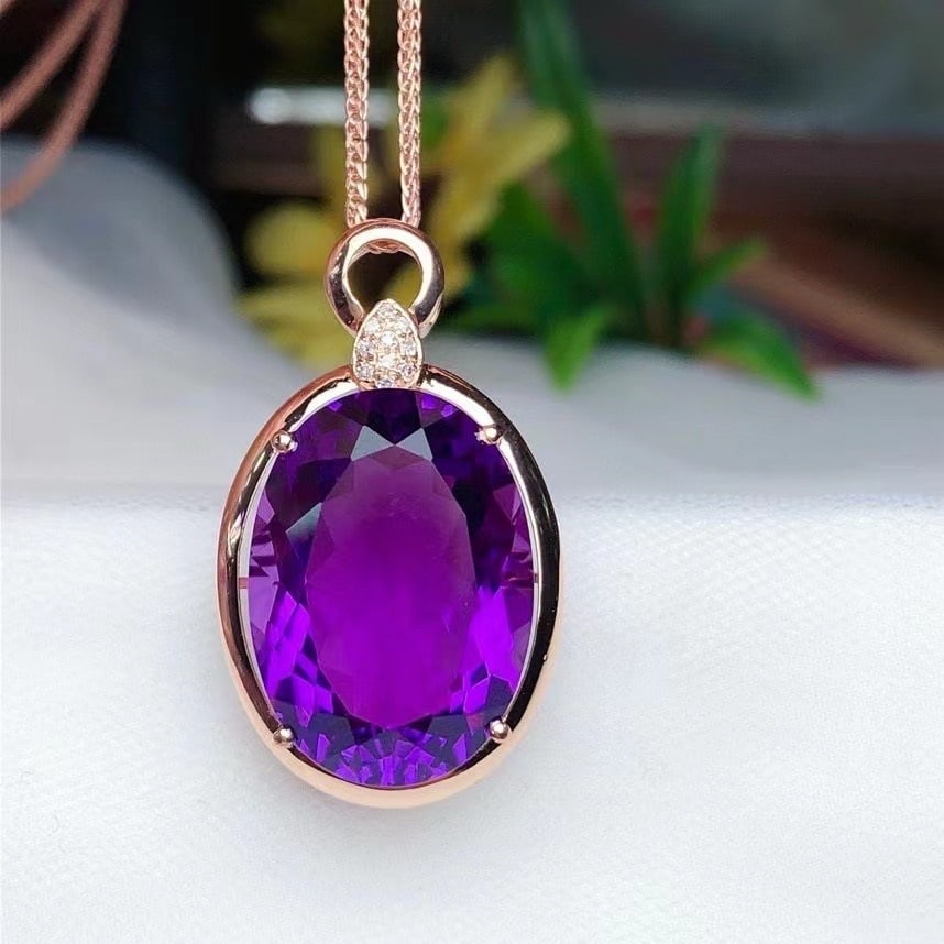 14k Gold 12.45 Ct Natural Amethyst & Diamond Pendant( Without Chain ): Ref:231192199 // gold content:14k gold // main gemstone:amethyst // shape:oval // carat weight:12. 45ct // color:purple // treatment:natural // // adjacent gemstone 2 : diamond // number of stones:10 